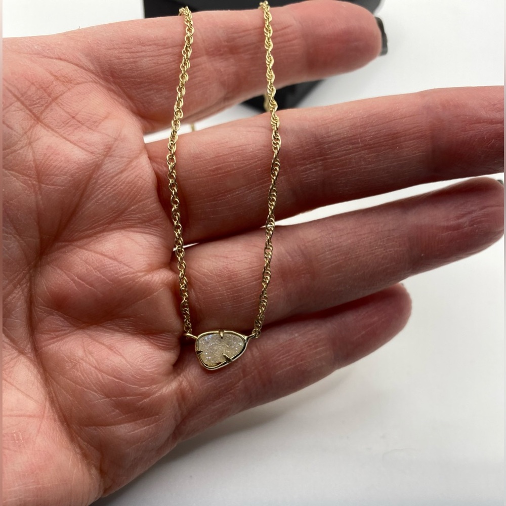 Kendra Scott Gold Tone White Iridescent Drusy Necklace